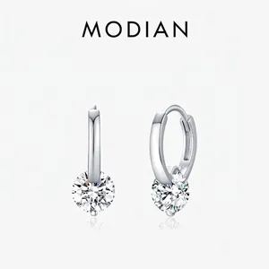 Moissanite Hoop Earrings For Women Minimalist D Color VVS1 Round Cut 925 Sterling Silver Earring Post Elegant Jewelry