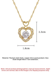 Detail of luxury heart pendant in titanium steel with zircon size 2.3x1.8cm