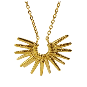 Minimalist gold stainless steel necklace featuring a geometric starburst sun pendant