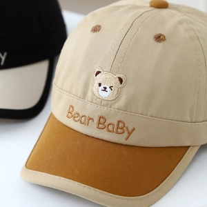 Classic khaki bear embroidery baby baseball cap with curved brim for casual wear