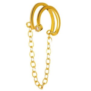 Χρυσό σκουλαρίκι ear cuff με αλυσίδα και λαμπερό ζιργκόν για αυτιά χωρίς τρύπες