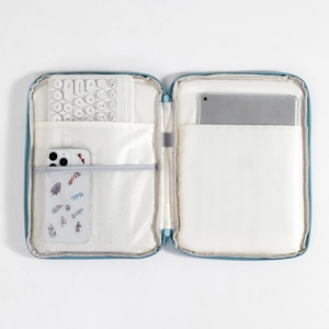 Waterproof PU storage bag for 11 inch tablet and portable keyboard in mist blue color