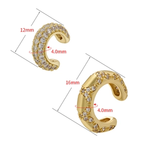 Gold-plated C-shape ear cuffs with white zircon inlay and 12mm-16mm size dimensions