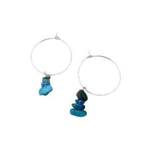 Silver plated hoop earrings with stacked blue stones for a vintage minimalist aesthetic