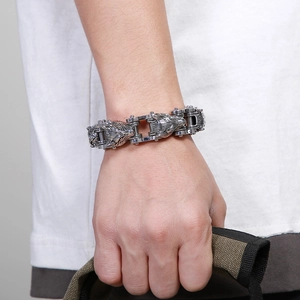 Herren Punk Wolfskopf Gliederkette aus poliertem Edelstahl für Biker im Rock-Stil