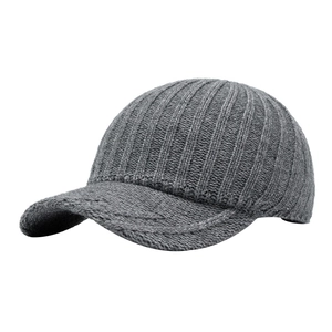 Unisex dark grey knitted baseball cap with ribbed texture and curved brim for winter warmth