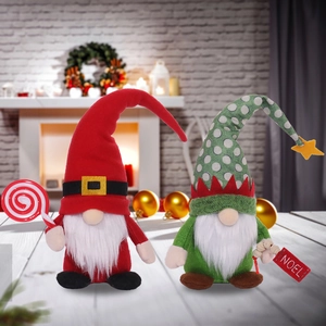 Christmas gnome dolls in red and green colors with Noel sign for home festive decor
