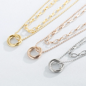 Double Layer Necklace For Women Fashion Stainless Steel Intertwined Triple Rings Pendant Jewelry Interlocking Circles