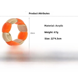 Detailed size chart for orange marble acrylic chunky bracelet showing 22x4.5cm dimensions