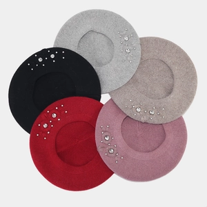 Chic rhinestone flower angora wool beret collection in five classic colors