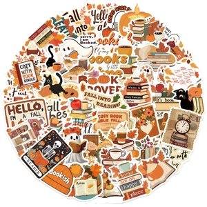 50pcs waterproof autumn fall reading book stickers for guitar laptop and luggage DIY