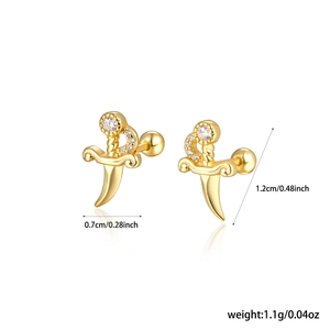 Detailed dimensions of 925 silver dagger earrings with gold plating and zircons