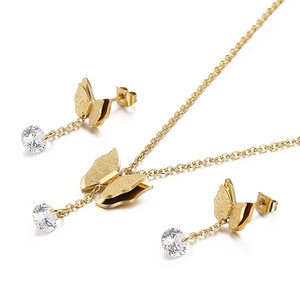 Butterfly Pineapple Mother Of Artificial Pearl Roman Numeral Stainless Steel Necklace And Earrings For Women With Zircon Accents