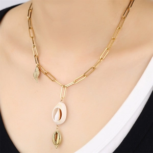 Bohemian Double Layer Stainless Steel Chain Necklace For Women Gold Plated Natural Shell Conch Pendant Beach Jewelry