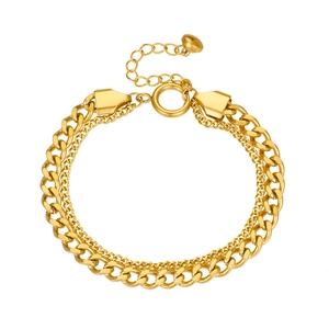 Minimalist double-layered gold cuban link chain bracelet with adjustable clasp for unisex