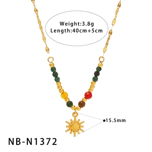 Detailed specs of sun pendant beaded necklace with 40+5cm length and 3.8g weight