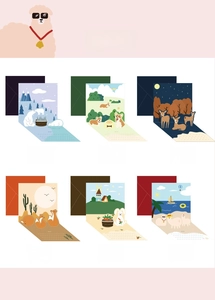 Detailed view of 3D popup greeting cards featuring six animal designs with matching envelopes