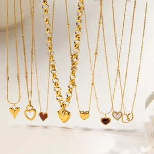 Heart Necklace Bracelet Earring Anklet Stainless Steel Gold Plated Mother Of Artificial Pearl Enamel Elegant Minimalist Women Jewelry