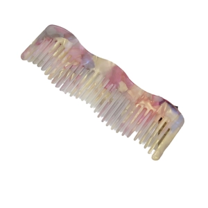 Pink and cream marble texture wavy acetate hair comb for portable daily hairstyling