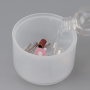 Translucent nail tool disinfecting box with drainage tray for soaking drill bits