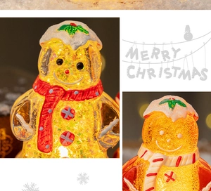 Detail of LED Christmas snowman decoration with sparkling glitter and festive scarf