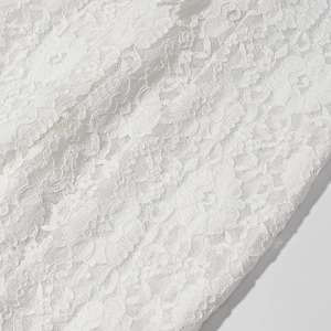 Gros plan sur un tissu en dentelle blanche avec motifs floraux délicats et structure en maille