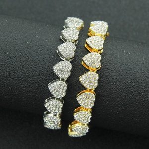 Hip hop heart link chain necklace with cubic zirconia stones in silver and gold finish