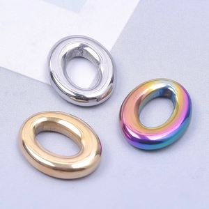 Oval stainless steel DIY jewelry pendants in silver, gold, and rainbow finishes