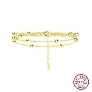 Minimalist 925 Sterling Silver Three-Layer Round Bead Bracelet For Women Fashion Adjustable Multi-Layer Chain Jewelry Gift