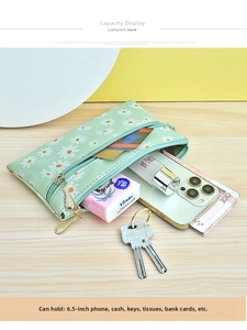 Three-layer floral canvas mini bag showing storage capacity for phone and essentials