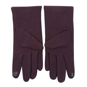 Detail of dark purple thermal winter gloves featuring touchscreen conductive fingertips