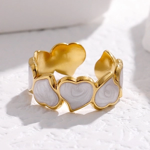Heart Open Ring Stainless Steel Enamel Drip Oil Adjustable Ins Style Small Design Jewelry For Women