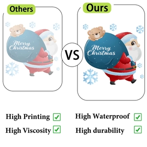 Comparison showing high-definition printing and waterproof quality of Christmas wall stickers