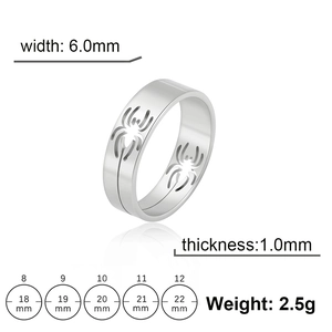 Spider hollow pattern stainless steel ring for men with 6mm width and 3D metallic finish