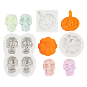 Halloween silicone molds set featuring skull and pumpkin designs for baking and crafts