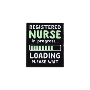 Black enamel Registered Nurse in progress loading letter pin brooch for medical staff