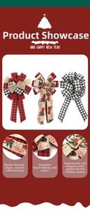 Detailed view of handmade Christmas bows featuring red plaid and burlap truck patterns