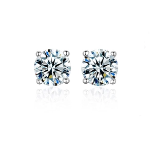 925 Sterling Silver Four-Prong Stud Earrings with Round Cut Cubic Zirconia Stones
