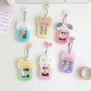 Cartoon Animal Acrylic Photo Holder Keychain Kawaii Card Case Bag Pendant Idol Card Protector Ins Style Metal Bead Chain