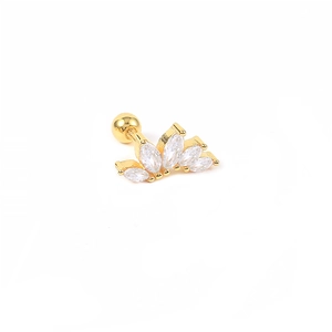 Macro shot of gold S925 crown earring with marquise-cut zircons and screw back