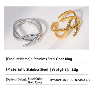 Minimalist geometric stainless steel open rings in gold and silver finish for women
