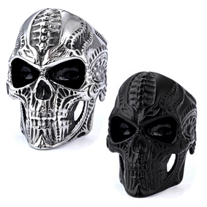Skull Ring Stainless Steel Gothic Punk Biker Style Vintage Carved Skeleton Head Jewelry For Men Women