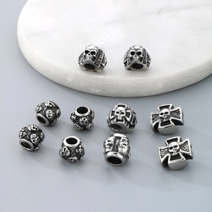 Stainless Steel Skull Cross Beads Spacers For Jewelry Making DIY Bracelet Necklace Hip Hop Punk Retro Style