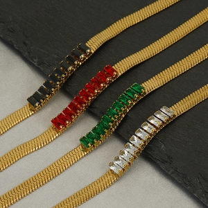 Herringbone Snake Bone Chain Necklace 18K Gold Plated Stainless Steel Zircon Inlay Fashion Necklaces For Women