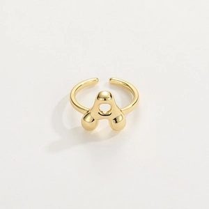 Polished 18K gold letter A adjustable ring with a smooth metallic finish for women