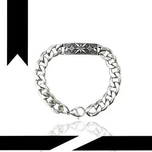 Curb Chain Bracelet Stainless Steel Square Star Pattern Plate Hip Hop Retro Punk Jewelry For Men