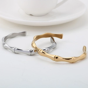 Détails de bracelets ouverts style bambou en finitions or et argent plaqué 18K