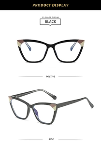 Cat eye TR90 anti-blue light glasses frame in black with bicolor temple detail