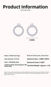 Detailed specs of S925 silver hoop earrings featuring 0.60ct moissanite stones