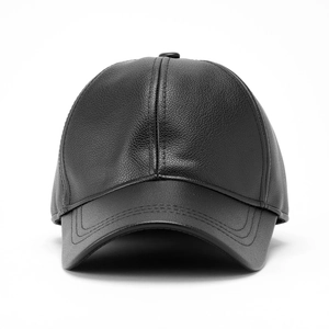 Classic black faux leather baseball cap with textured finish for men outdoor activities